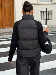 DAZY Women's Button-Up Pocket Long Sleeve Padded Coat - Black - View 4