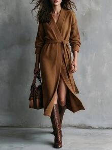Lumivelle Slouchy Autumn/Winter New Thick Knit Cardigan For Outerwear - Camel - View 3