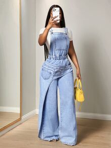 BamGleam Casual Women's Denim Overalls And Jumpsuits - Blue - View 3