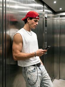 Manfinity Dauomo 男士休閒純色極簡主義背心，適合日常穿著 - 白色 - 查看 2