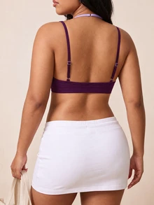 Plus Size Ruched 2 In 1 Sports Bra - Purple - View 2