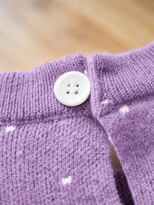 SHEIN Fashionable And Cute Baby Knit Set, Includes Round Neck Back Button Long Sleeve 3D Bow Knit Top And Knit Pants. Soft And Comfortable Material, Suitable For Spring, Autumn And Winter Wear - Mauve Purple - View 6