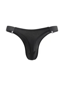 Manfinity Underwear&Sleepwear Basics 1 buah Celana Dalam Thong Hitam Seksi untuk Pria untuk Penggunaan Sehari-hari - Hitam - View 2