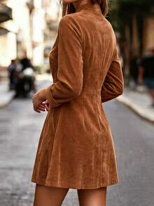 Balvessa Women's Vintage Frog Button Pocket New Chinese Style Dress - Brown - View 2