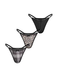 AltBold Women's Lace Patchwork Printed Comfortable Thong Panties 3-Pack - Multicolor - View 1