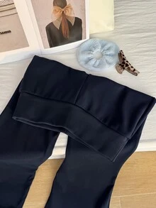 Comfortcana 女款大尺碼保暖刷毛內裡長褲 冬季保暖休閒寬鬆長褲 秋季 - 藏蓝色 - 查看 11