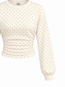 Tween Girl Polka Dot Pleated Casual Daily Long Sleeve Sweatshirt - Multicolor - View 5