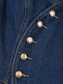 GlowEve Women's Asymmetrical Hem Button Denim Jacket - Blue - View 4
