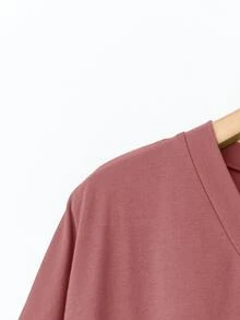 SHEIN LUNE 巧克力棕大尺碼女款夏季V領口袋棉質休閒T恤度假上衣 - 淺灰紫 - 查看 5