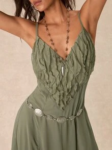 Easelle Women's Lace Patchwork Casual Party & Travel Dress - Green - View 5