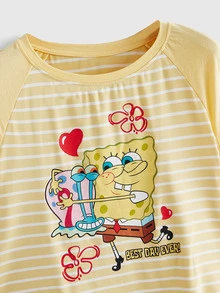 SpongeBob SquarePants | ROMWE Cute Striped Print Versatile Plus Size Women's Raglan Short Sleeve Casual T-Shirt - Yellow - View 2
