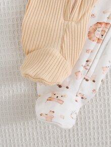 Cozy Pixies 新生兒休閒舒適可愛小獅子圖案長袖連身衣套裝 - 彩色 - 查看 6