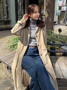 FRIFUL Women's Colorblock Casual Versatile Daily Travel Trench Coat Jacket - Khaki - View 5