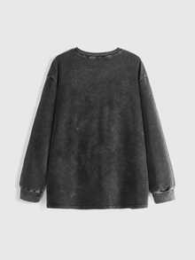 SpongeBob SquarePants | ROMWE Plus Size Women's Cartoon Pattern Casual Everyday Long Sleeve Sweatshirt - Dark Grey - View 2