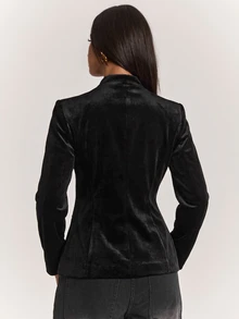 SHEIN BAE 女款復古青蛙鈕扣長袖收腰西裝外套 - 黑色 - 查看 2
