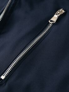 Sport MetroGents New Arrival Premium Men's Baseball Collar Jacket, Multi-Zipper Decor, Full Zip Front, Ribbed Cuffs And Hem, Vintage Casual Spring/Autumn Outerwear - Navy Blue - View 3