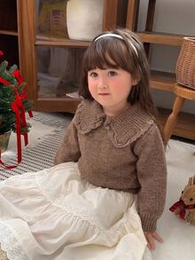 DAZY 女嬰翻領長袖針織衫，秋冬款 - 卡其色 - 查看 6