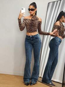 Slaydiva بنطلون جينز نسائي مقاس كبير كاجوال متعدد الاستخدامات بقصة ساق واسعة مع جيوب - أزرق داكن - مشاهدة 5
