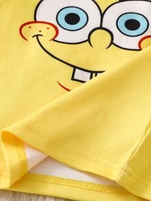 SpongeBob SquarePants | SHEIN 男嬰長袖長褲修身居家服套裝 - 黃色 - 查看 4