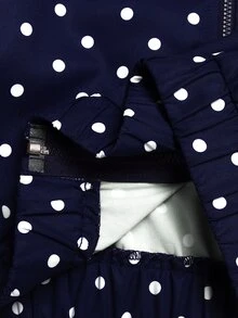 SHEIN 女童休閒日常棕色與白色波點翻領秋冬夾克 - 藍色 - 查看 8