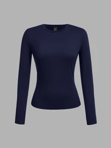 SHEIN EZwear 3件組女款大尺碼黑色圓領長袖休閒T恤 正式度假秋季商務辦公穿搭 - 彩色 - 查看 9
