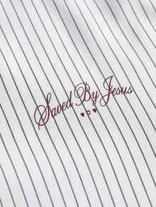 ROMWE MEN Street Life Women's Striped Letter Print Casual Daily Wear Shirt - White - View 7