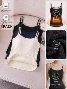 SHEIN EZwear 3件組女款背心與細肩帶上衣 - 彩色 - 查看 12