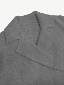 SHEIN Women's Elegant Grey Ribbed Knit Fitted Wrap Pullover Sweater With Turn-Down Collar And Long Sleeves, Suitable For Daily Commute, Holiday, Casual, Date And Gathering - Grey - View 6