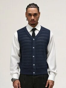 ÉpureWay Men's Single-Breasted Casual Everyday Knit Vest - Blue - View 3
