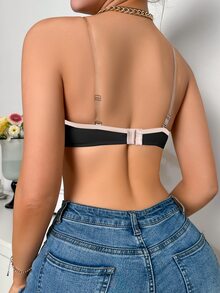 SHEIN 黑色鋼圈模杯聚攏無肩帶抹胸內衣，極簡日常女款內衣 - 黑色 - 查看 3