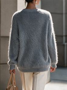 Penseblé Women's Solid Color V-Neck Casual Daily Long Sleeve Sweater - Grey - View 2