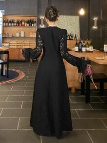 DAZY Gaun Pesta & Perjalanan Kasual Patchwork Renda Wanita - Hitam - View 2