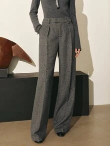 MOTF PREMIUM WOMEN'S WOOL BLEND STRAIGHT LEG COMMUTER SUIT PANTS, AUTUMN/WINTER - Grey - View 6