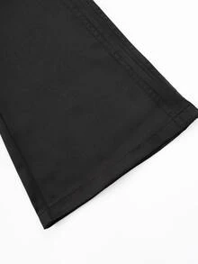 PAVTROS Men's Button Pocket Casual Flared Long Pants - Black - View 6