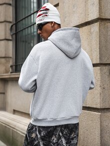 Major Grit 男士字母印花休閒日常連帽衫 - 淺灰色 - 查看 2
