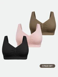 SHAPORA Bra Tanpa Jahitan Ukuran Plus 3pcs/Set untuk Wanita, Terlaris, Modis, Nyaman, Minimalis, Warna Polos, Berkualitas Tinggi, dan Berkinerja Baik - MultiWarna - View 3
