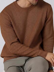 Manfinity Homme 男士素色休閒百搭日常穿著長袖高爾夫毛衣 - 咖啡棕 - 查看 4