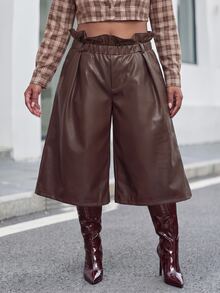 Slaydiva Plus Size Women's Solid Color Casual Versatile Daily Wear Capri Pants - Brown - View 7