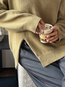 Dazy Plus Solid Color Casual Loose Fit Fun Commute Green Pullover Sweater - Army Green - View 1