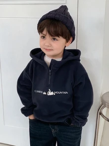 Dazy Kids 幼兒男童連帽仿羊羔絨英文刺繡運動衫 - 寶藍色 - 查看 5