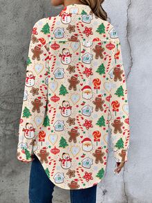 EMERY ROSE Cute 2026 Christmas Outfit Santa Claus Gingerbread Man Christmas Tree Print Long Sleeve Women's Blouse Top Autumn/Winter - Multicolor - View 5
