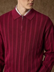 Manfinity CityGents 聖誕男士半拉鍊長袖休閒百搭毛衣，溫馨家庭氛圍親子情侶套裝，最佳節日禮物 - 彩色 - 查看 6