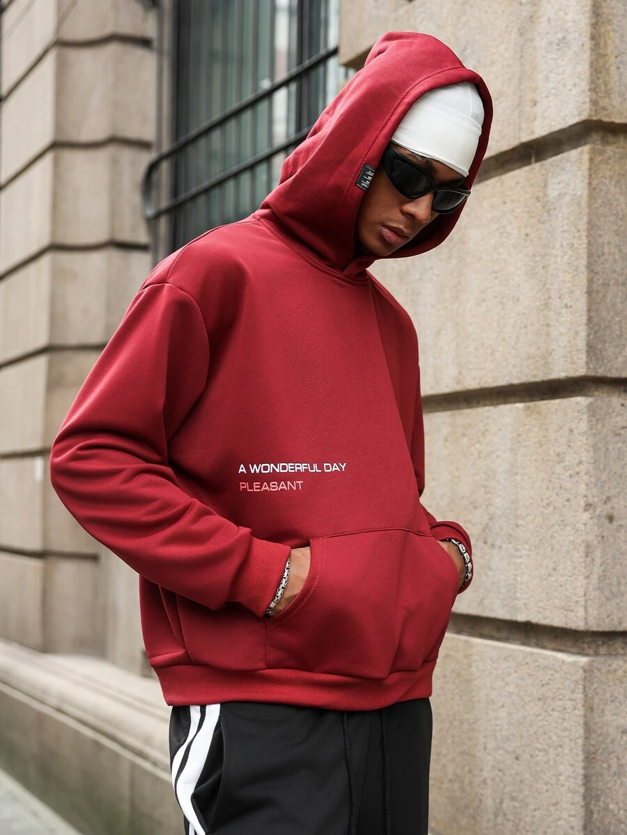 Major Grit Men's Casual Street Gradient Print Long Sleeve Hoodie - Burgundy - View 1