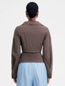 ATUI Studio Women's Striped Pleated Tie-Front Long Sleeve Blouse - Brown - View 2