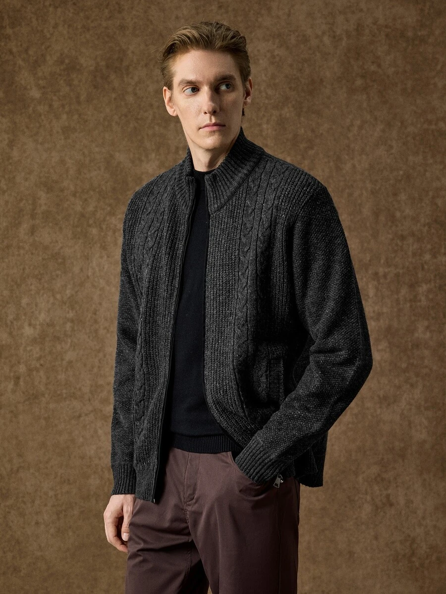 Manfinity CityGents Men's Solid Color Casual Versatile Daily Wear Cardigan - Dark Grey - View 1