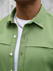Manfinity CasualCool 男士單排扣休閒百搭日常穿著襯衫 - 軍綠色 - 查看 6