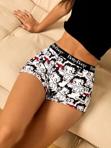 Betty Boop x SHEIN Women's Cartoon Print Hipster Panties - Black and White - View 8