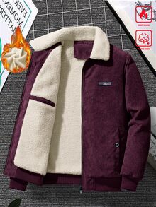 Manfinity Homme 男士長袖燈芯絨加厚保暖內裡夾克，秋冬款 - 酒紅色 - 查看 3
