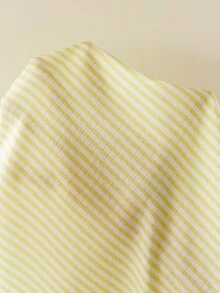 Snug Reverie Romantic Fresh Bubble Crinkle Yellow Striped Lapel Cardigan Frill Trim Heart Embroidery Women's Short Sleeve Long Pants Pajama Set - Yellow - View 7