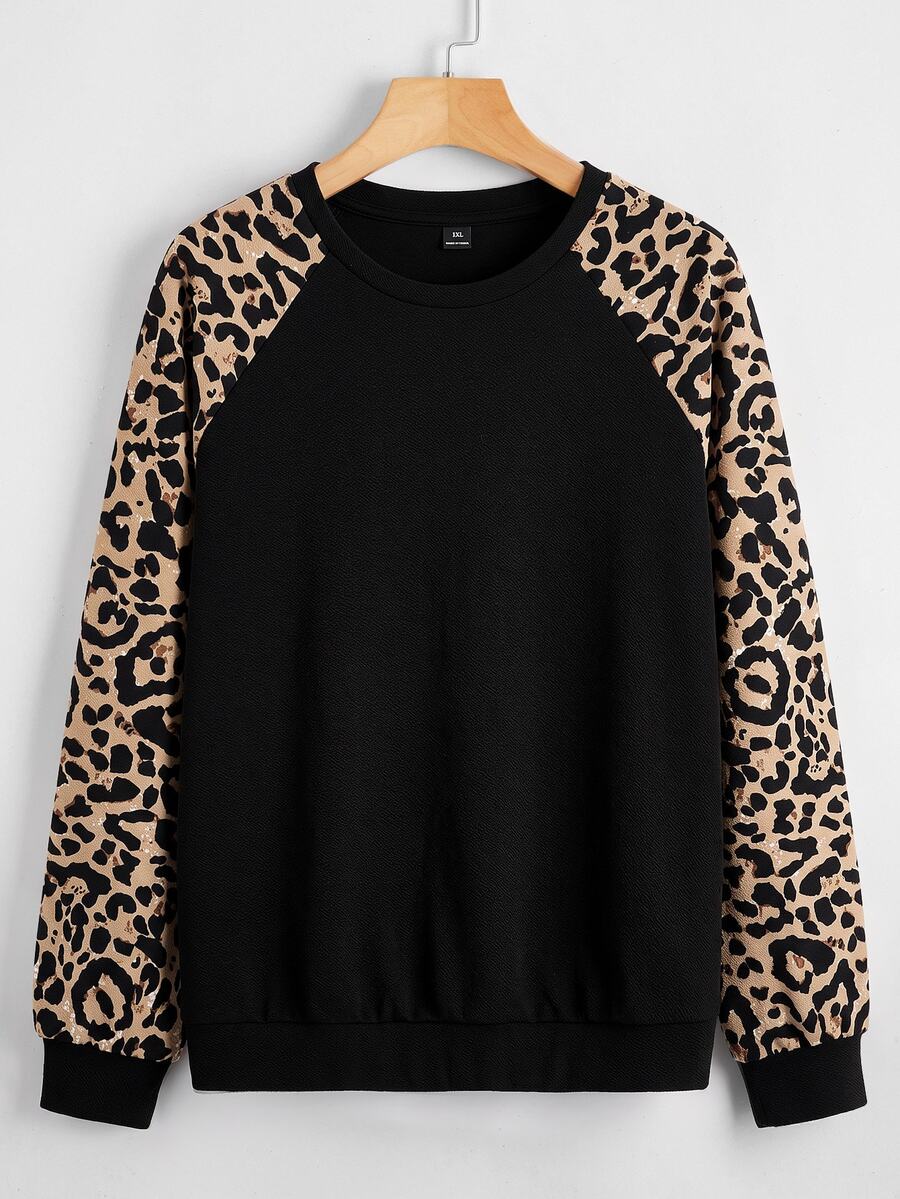 SHEIN LUNE Plus Floral Print Raglan Sleeve Pullover Winter Fall Autumn - Multicolor - View 1